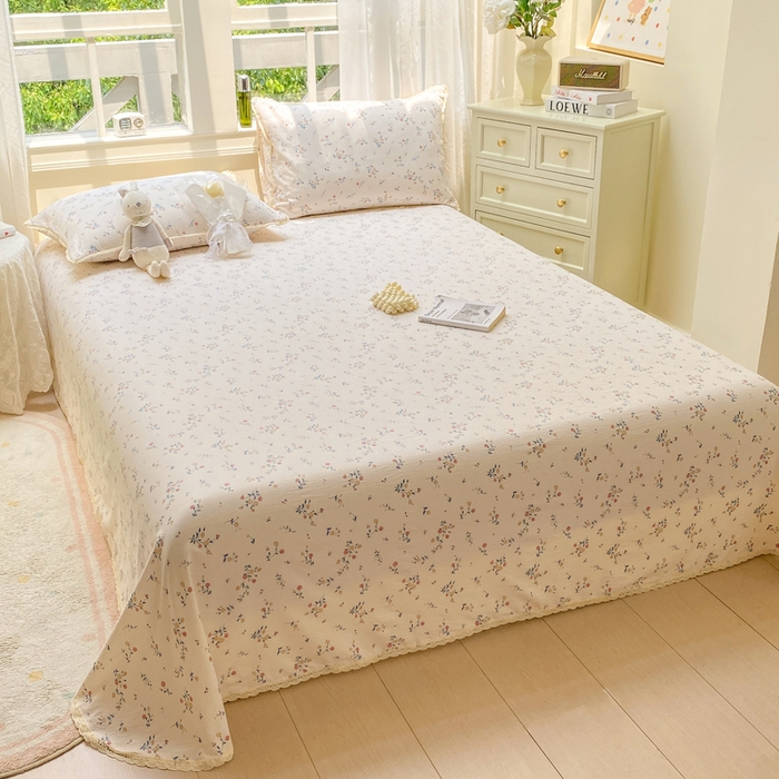 91家纺网 家纺一手货源 找家纺 欧尚 2025新款云感双层纱针织棉印花母婴级超柔裸睡级床单三件套 树的聆听