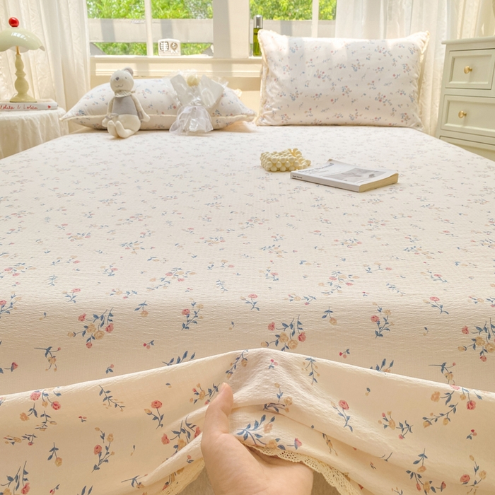 91家纺网 家纺一手货源 找家纺 欧尚 2025新款云感双层纱针织棉印花母婴级超柔裸睡级床单三件套 树的聆听