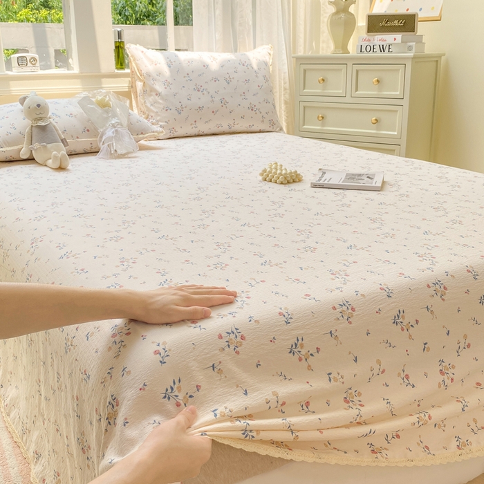 91家纺网 家纺一手货源 找家纺 欧尚 2025新款云感双层纱针织棉印花母婴级超柔裸睡级床单三件套 树的聆听