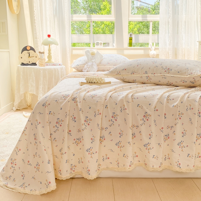 91家纺网 家纺一手货源 找家纺 欧尚 2025新款云感双层纱针织棉印花母婴级超柔裸睡级床单三件套 树的聆听