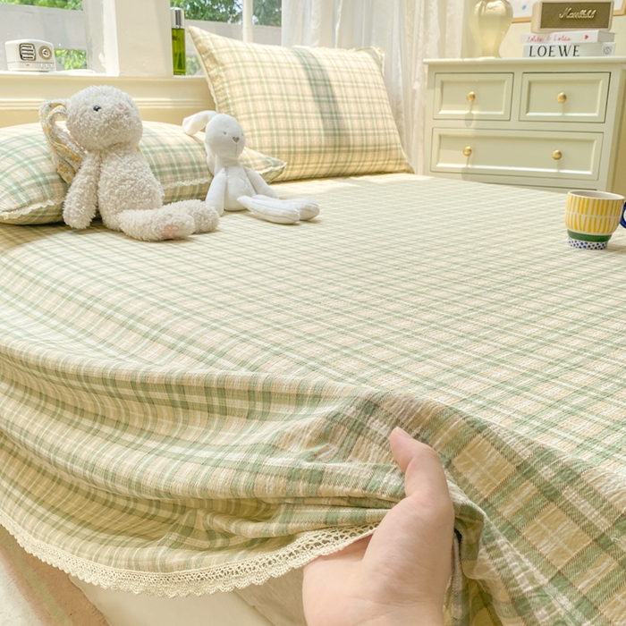 91家纺网 家纺一手货源 找家纺 欧尚 2025新款云感双层纱针织棉印花母婴级超柔裸睡级床单三件套 松野