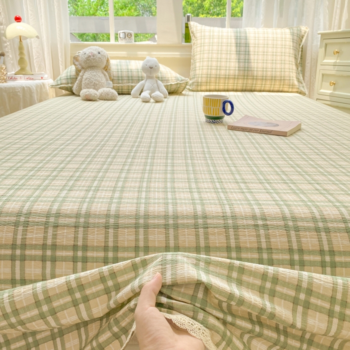 91家纺网 家纺一手货源 找家纺 欧尚 2025新款云感双层纱针织棉印花母婴级超柔裸睡级床单三件套 松野