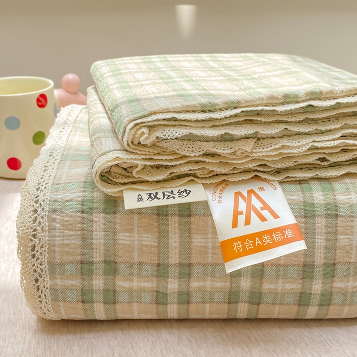 91家纺网 家纺一手货源 找家纺 欧尚 2025新款云感双层纱针织棉印花母婴级超柔裸睡级床单三件套 松野