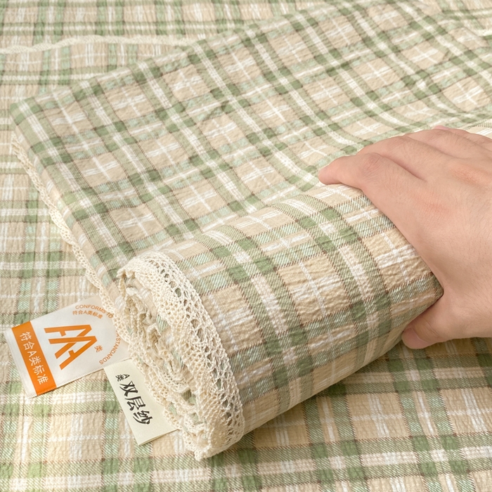 91家纺网 家纺一手货源 找家纺 欧尚 2025新款云感双层纱针织棉印花母婴级超柔裸睡级床单三件套 松野