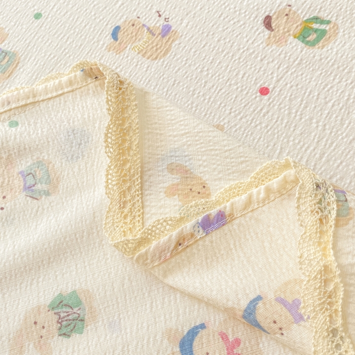 91家纺网 家纺一手货源 找家纺 欧尚 2025新款云感双层纱针织棉印花母婴级超柔裸睡级床单三件套 兔子集合