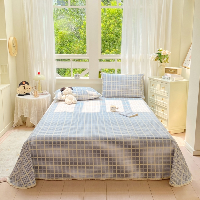 欧尚 2025新款云感双层纱针织棉印花母婴级超柔裸睡级床单三件套 银河