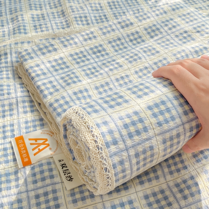 91家纺网 家纺一手货源 找家纺 欧尚 2025新款云感双层纱针织棉印花母婴级超柔裸睡级床单三件套 银河