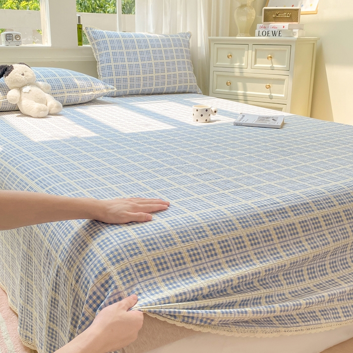 91家纺网 家纺一手货源 找家纺 欧尚 2025新款云感双层纱针织棉印花母婴级超柔裸睡级床单三件套 银河