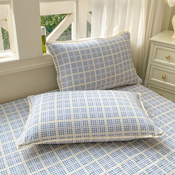 91家纺网 家纺一手货源 找家纺 欧尚 2025新款云感双层纱针织棉印花母婴级超柔裸睡级床单三件套 银河