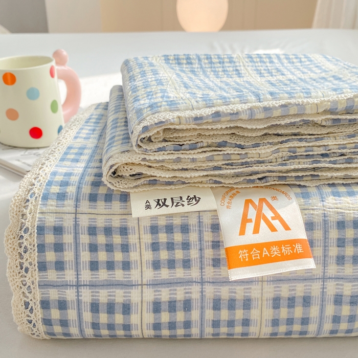 91家纺网 家纺一手货源 找家纺 欧尚 2025新款云感双层纱针织棉印花母婴级超柔裸睡级床单三件套 银河
