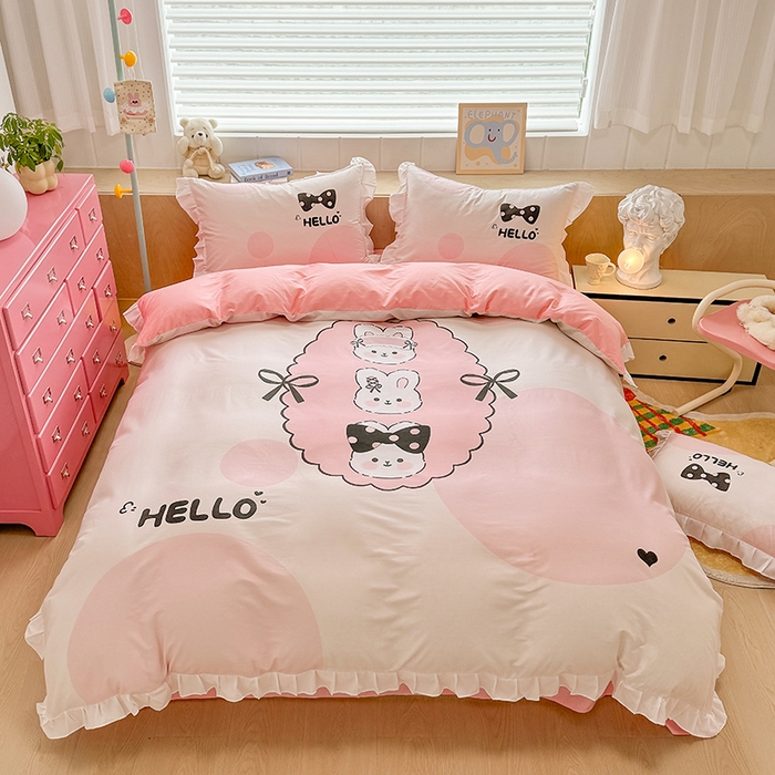 91家纺网 家纺一手货源 找家纺 （总）玉元坊 2025新款卡通纯色全棉纯棉床笠床裙学生床单三四件套基础白花边款