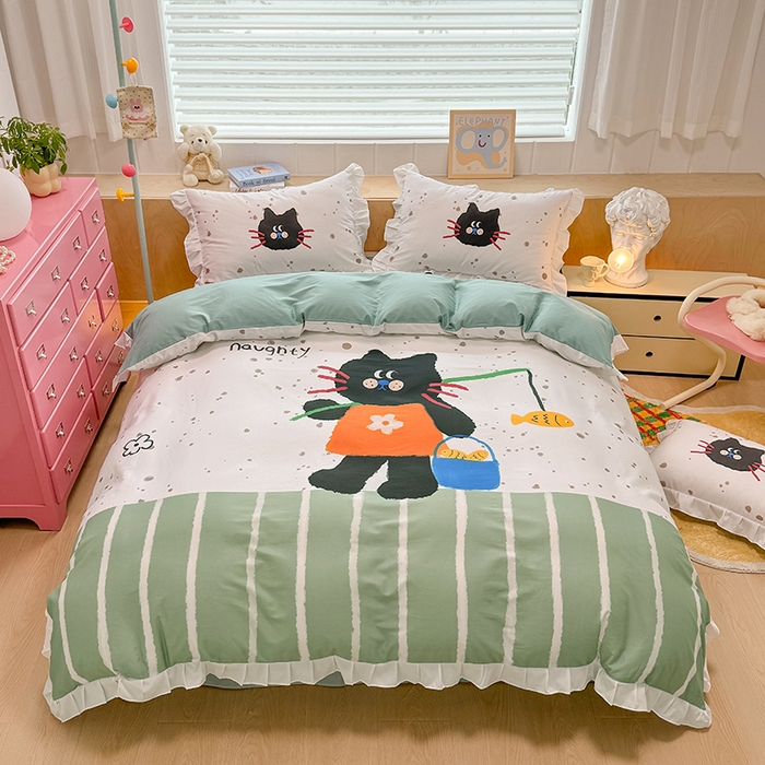 91家纺网 家纺一手货源 找家纺 （总）玉元坊 2025新款卡通纯色全棉纯棉床笠床裙学生床单三四件套基础白花边款