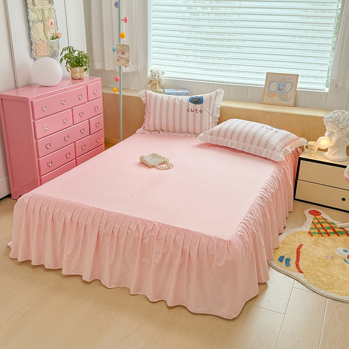 91家纺网 家纺一手货源 找家纺 玉元坊 2025新款卡通纯色全棉纯棉床笠床裙学生床单三四件套基础白花边款 【白花边款式】小黑猫