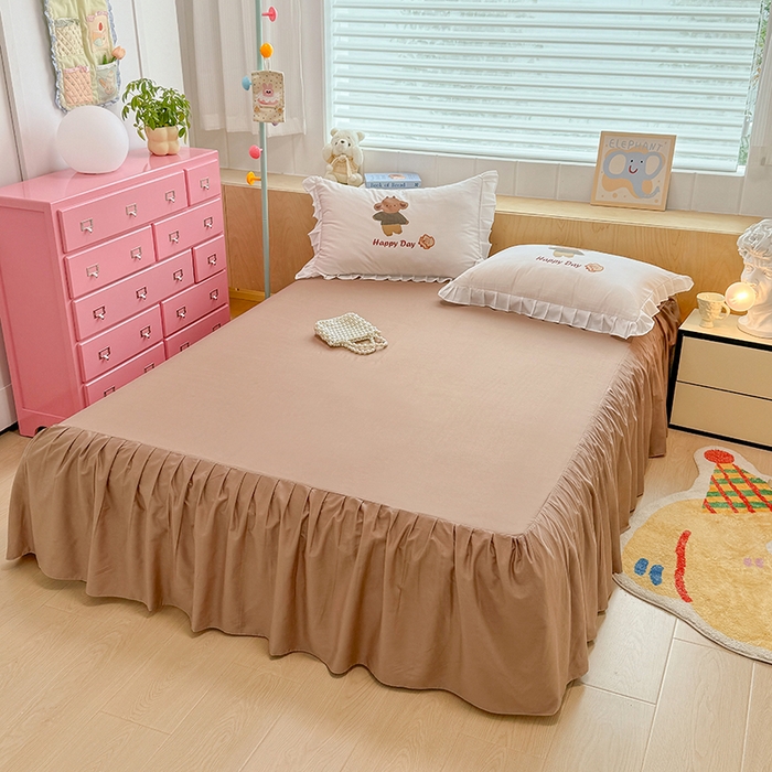 91家纺网 家纺一手货源 找家纺 玉元坊 2025新款卡通纯色全棉纯棉床笠床裙学生床单三四件套基础白花边款 【白花边款式】快乐小熊