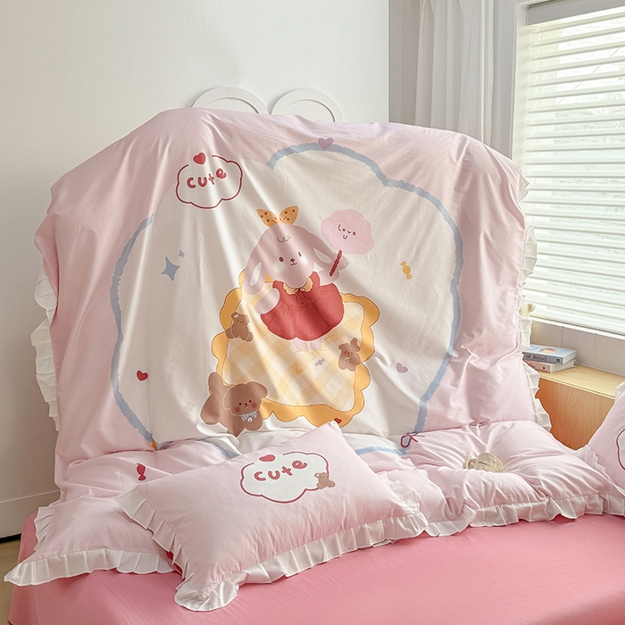 91家纺网 家纺一手货源 找家纺 玉元坊 2025新款卡通纯色全棉纯棉床笠床裙学生床单三四件套基础白花边款 【白花边款式】蛋糕公主