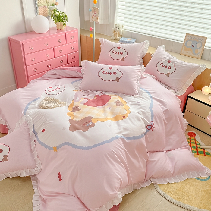 91家纺网 家纺一手货源 找家纺 玉元坊 2025新款卡通纯色全棉纯棉床笠床裙学生床单三四件套基础白花边款 【白花边款式】蛋糕公主