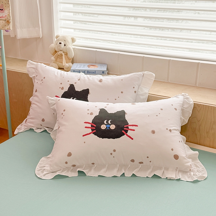 91家纺网 家纺一手货源 找家纺 玉元坊 2025新款卡通纯色全棉纯棉床笠床裙学生床单三四件套基础白花边款 【白花边款式】猫钓鱼