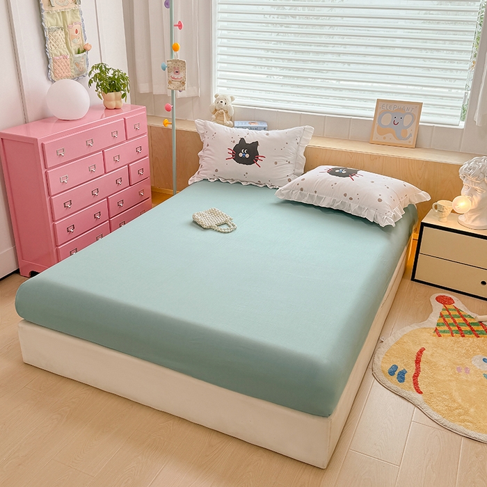 91家纺网 家纺一手货源 找家纺 玉元坊 2025新款卡通纯色全棉纯棉床笠床裙学生床单三四件套基础白花边款 【白花边款式】猫钓鱼