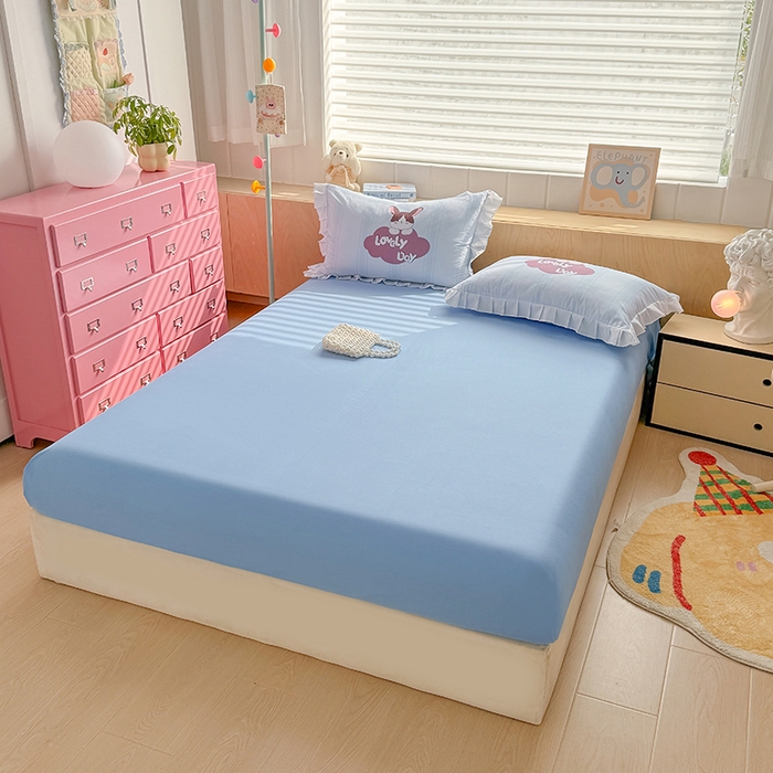 91家纺网 家纺一手货源 找家纺 玉元坊 2025新款卡通纯色全棉纯棉床笠床裙学生床单三四件套基础白花边款 【白花边款式】兔子伙伴