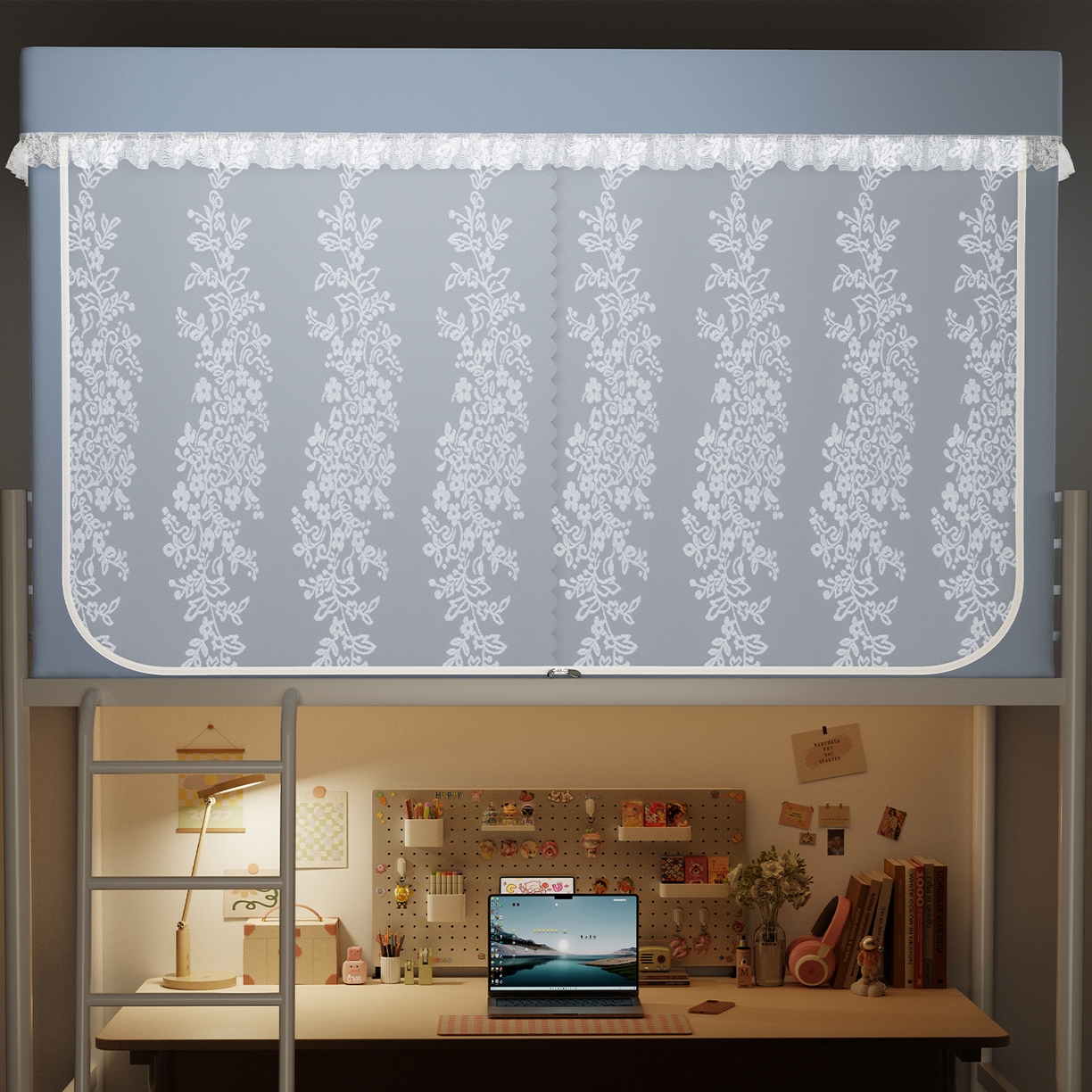 91家纺网 家纺一手货源 找家纺 都市缘蚊帐 2025新款公主风蚊帐学生宿舍一体式床帘全罩式强遮光布上下铺80 90cm 606-baby蓝-玫瑰