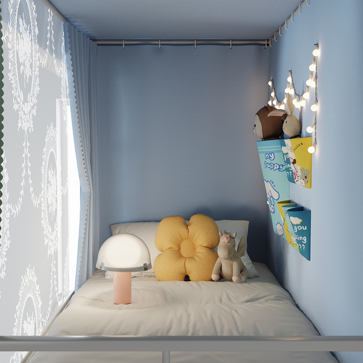 91家纺网 家纺一手货源 找家纺 都市缘蚊帐 2025新款公主风蚊帐学生宿舍一体式床帘全罩式强遮光布上下铺80 90cm 606-baby蓝-薇尔