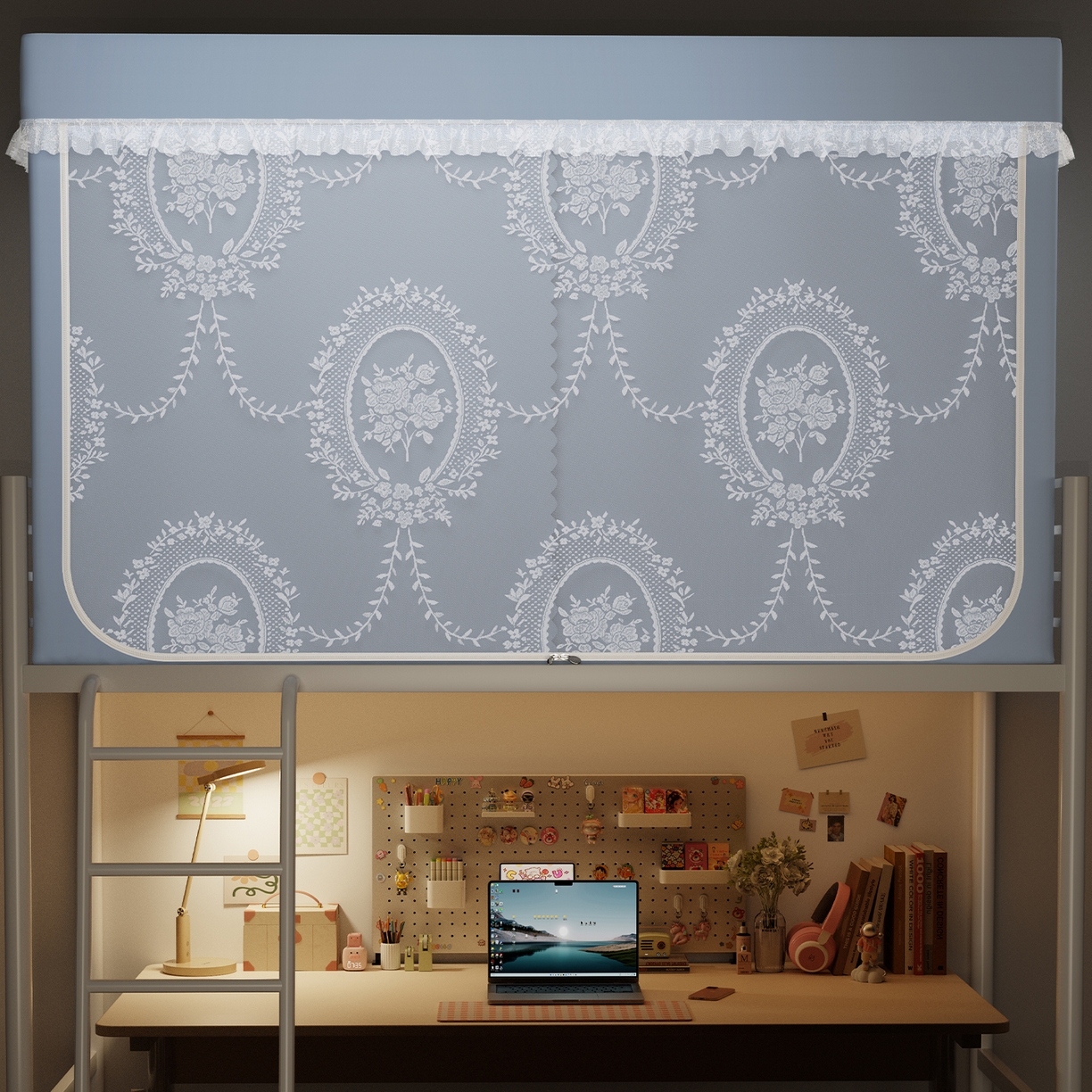 91家纺网 家纺一手货源 找家纺 都市缘蚊帐 2025新款公主风蚊帐学生宿舍一体式床帘全罩式强遮光布上下铺80 90cm 606-baby蓝-薇尔