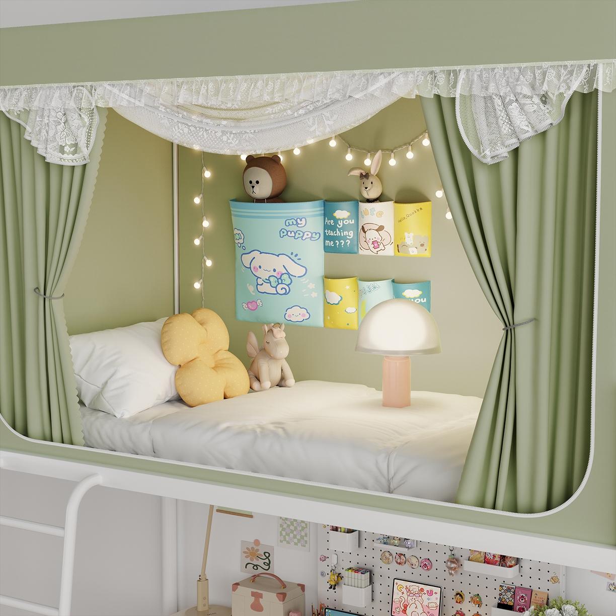 91家纺网 家纺一手货源 找家纺 都市缘蚊帐 2025新款公主风蚊帐学生宿舍一体式床帘全罩式强遮光布上下铺80 90cm 606-抹茶绿-薇尔