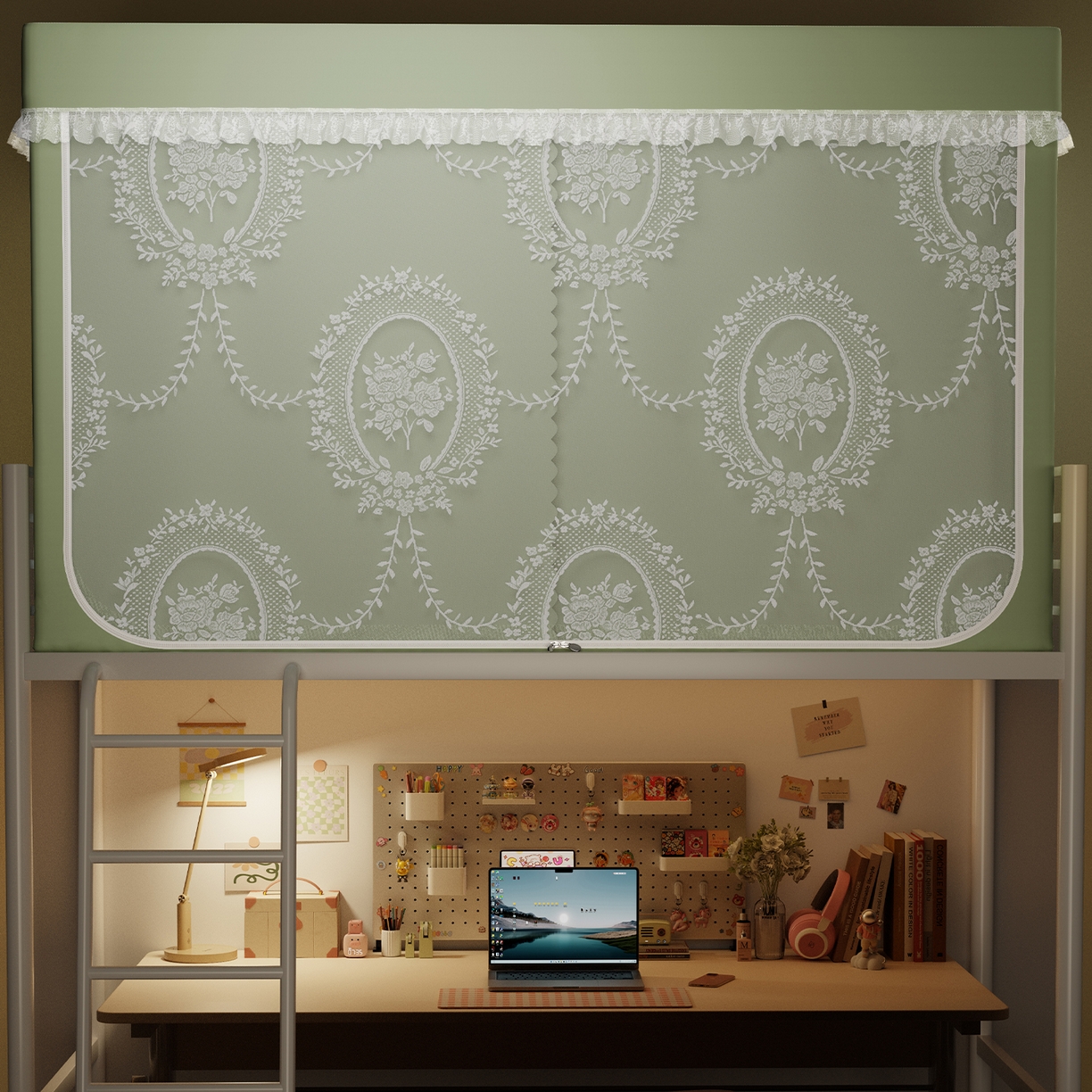 91家纺网 家纺一手货源 找家纺 都市缘蚊帐 2025新款公主风蚊帐学生宿舍一体式床帘全罩式强遮光布上下铺80 90cm 606-抹茶绿-薇尔