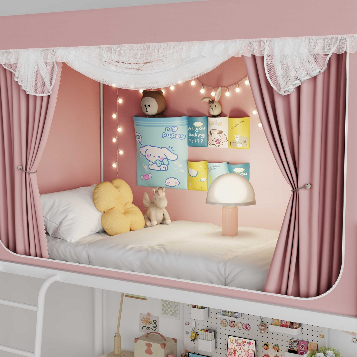 91家纺网 家纺一手货源 找家纺 都市缘蚊帐 2025新款公主风蚊帐学生宿舍一体式床帘全罩式强遮光布上下铺80 90cm 606-桃粉-玫瑰