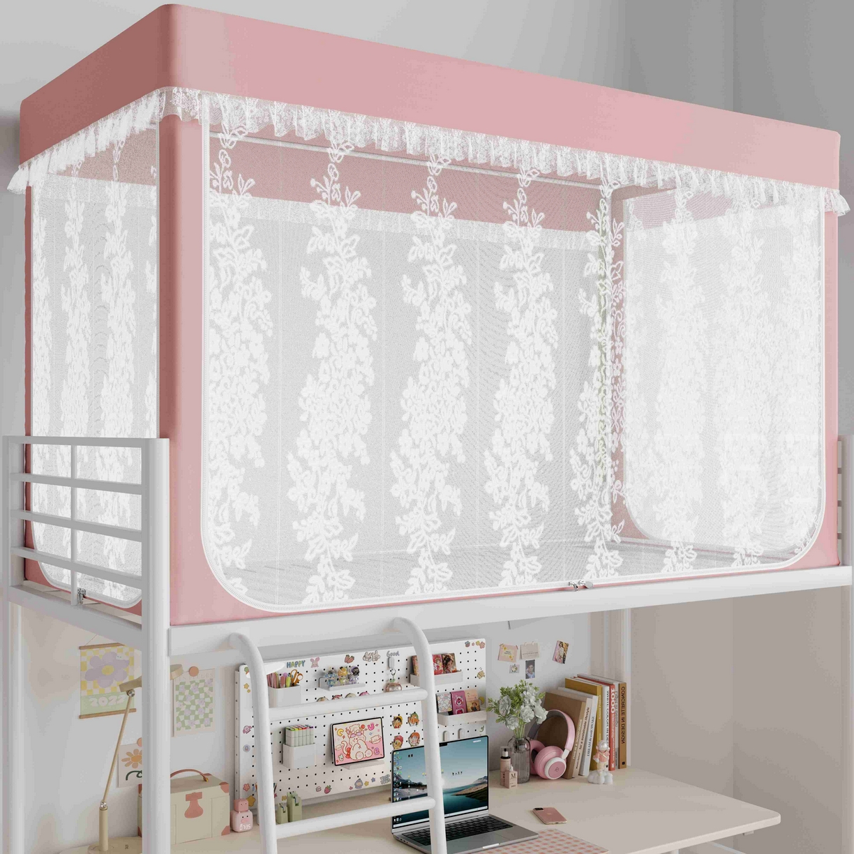 91家纺网 家纺一手货源 找家纺 都市缘蚊帐 2025新款公主风蚊帐学生宿舍一体式床帘全罩式强遮光布上下铺80 90cm 606-桃粉-玫瑰