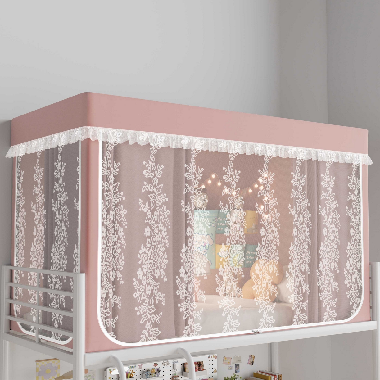 91家纺网 家纺一手货源 找家纺 都市缘蚊帐 2025新款公主风蚊帐学生宿舍一体式床帘全罩式强遮光布上下铺80 90cm 606-桃粉-玫瑰