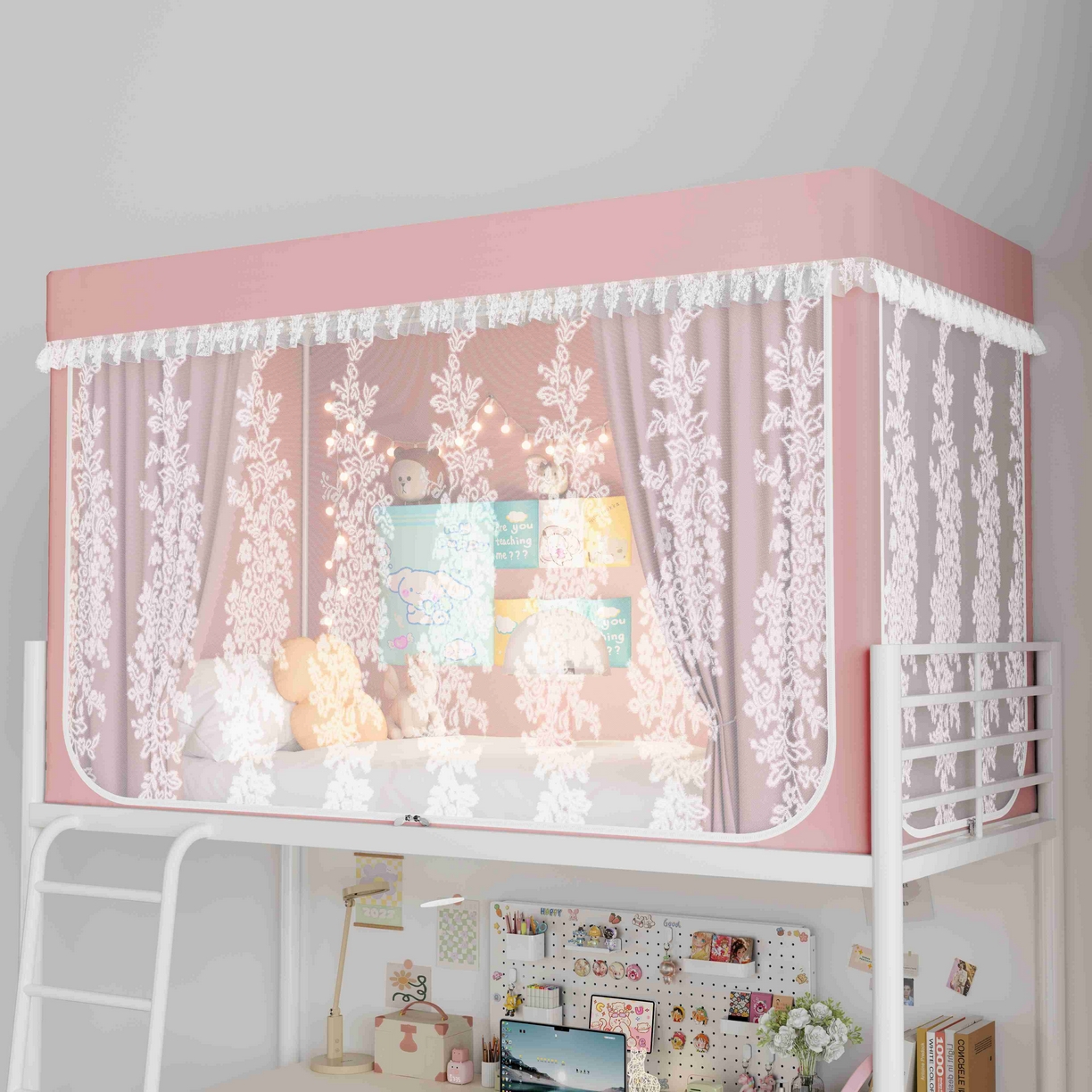 91家纺网 家纺一手货源 找家纺 都市缘蚊帐 2025新款公主风蚊帐学生宿舍一体式床帘全罩式强遮光布上下铺80 90cm 606-桃粉-玫瑰