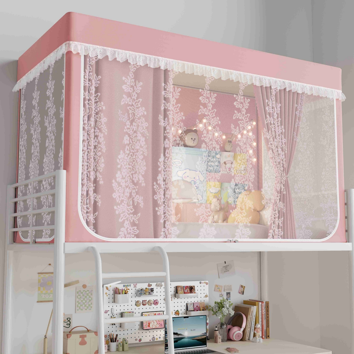 91家纺网 家纺一手货源 找家纺 都市缘蚊帐 2025新款公主风蚊帐学生宿舍一体式床帘全罩式强遮光布上下铺80 90cm 606-桃粉-玫瑰