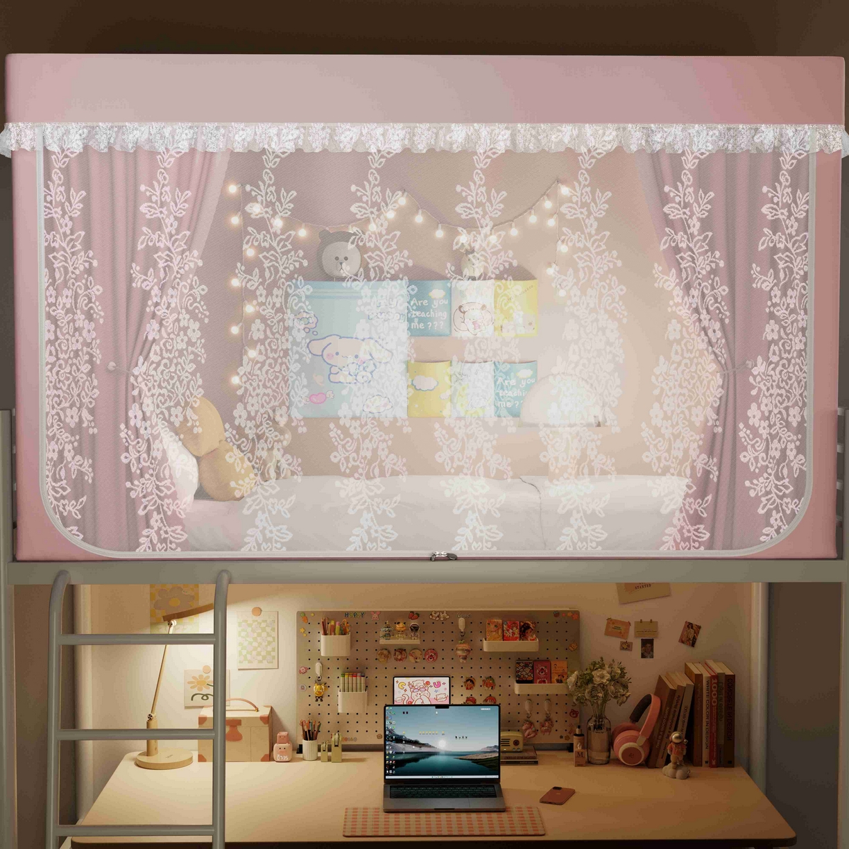 91家纺网 家纺一手货源 找家纺 都市缘蚊帐 2025新款公主风蚊帐学生宿舍一体式床帘全罩式强遮光布上下铺80 90cm 606-桃粉-玫瑰