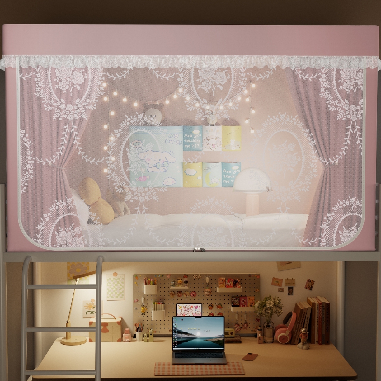 91家纺网 家纺一手货源 找家纺 都市缘蚊帐 2025新款公主风蚊帐学生宿舍一体式床帘全罩式强遮光布上下铺80 90cm 606-桃粉-薇尔