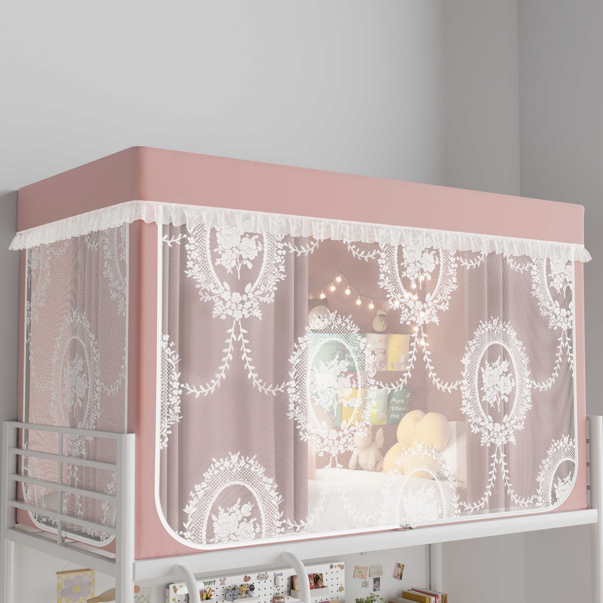 91家纺网 家纺一手货源 找家纺 都市缘蚊帐 2025新款公主风蚊帐学生宿舍一体式床帘全罩式强遮光布上下铺80 90cm 606-桃粉-薇尔