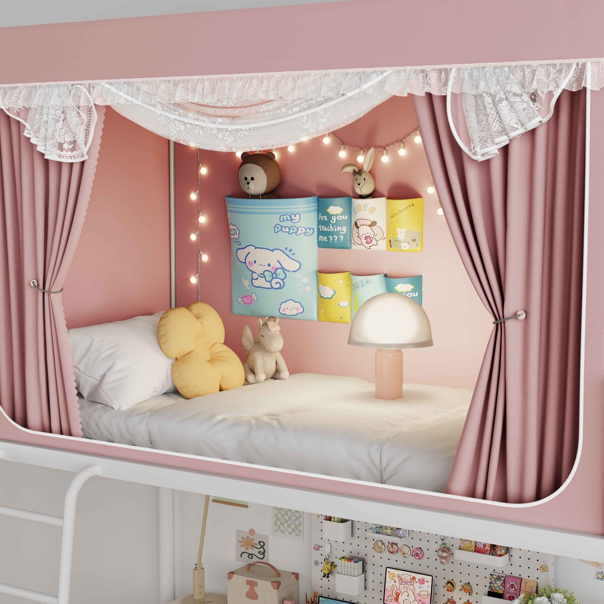 91家纺网 家纺一手货源 找家纺 都市缘蚊帐 2025新款公主风蚊帐学生宿舍一体式床帘全罩式强遮光布上下铺80 90cm 606-桃粉-薇尔