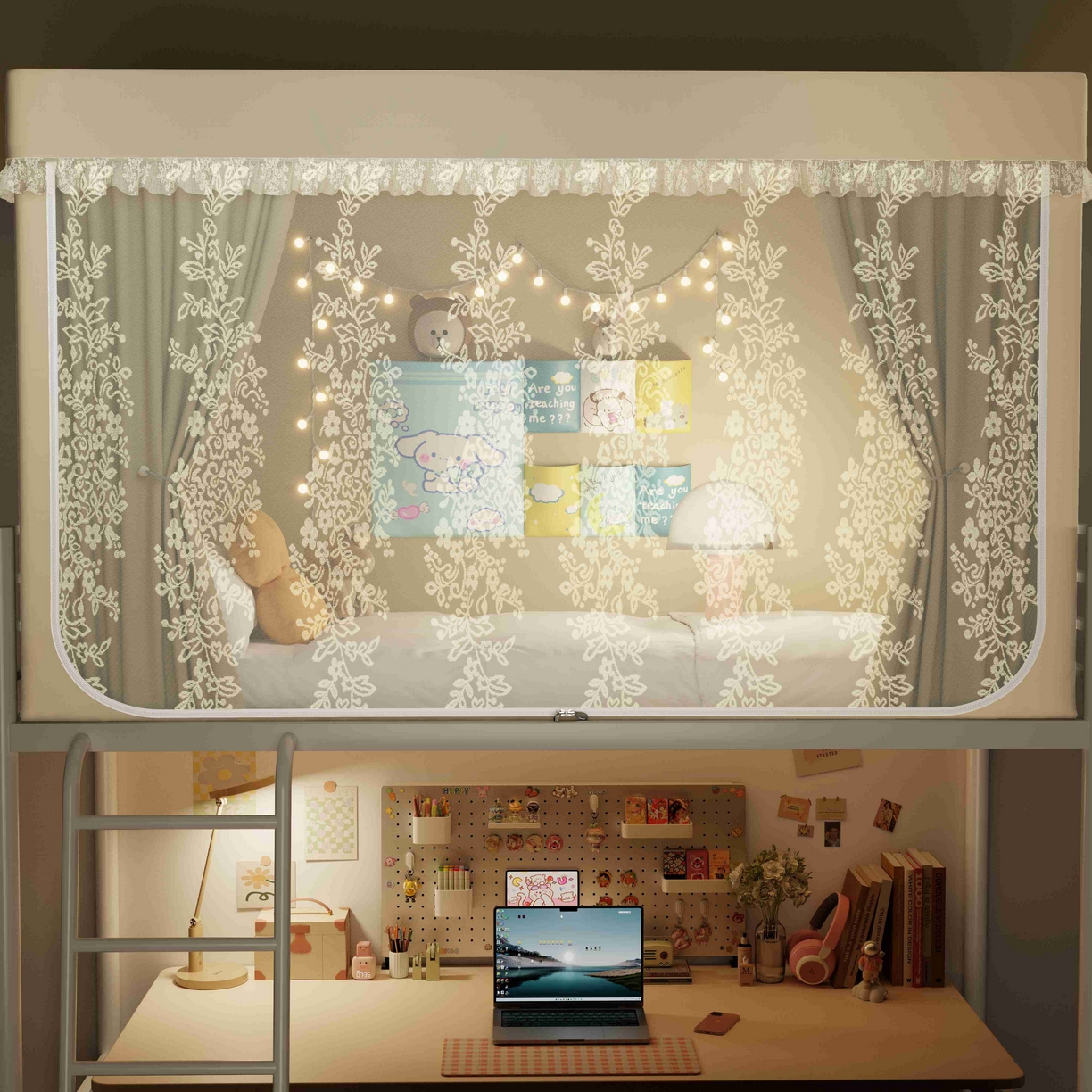 91家纺网 家纺一手货源 找家纺 都市缘蚊帐 2025新款公主风蚊帐学生宿舍一体式床帘全罩式强遮光布上下铺80 90cm 606-香槟-玫瑰