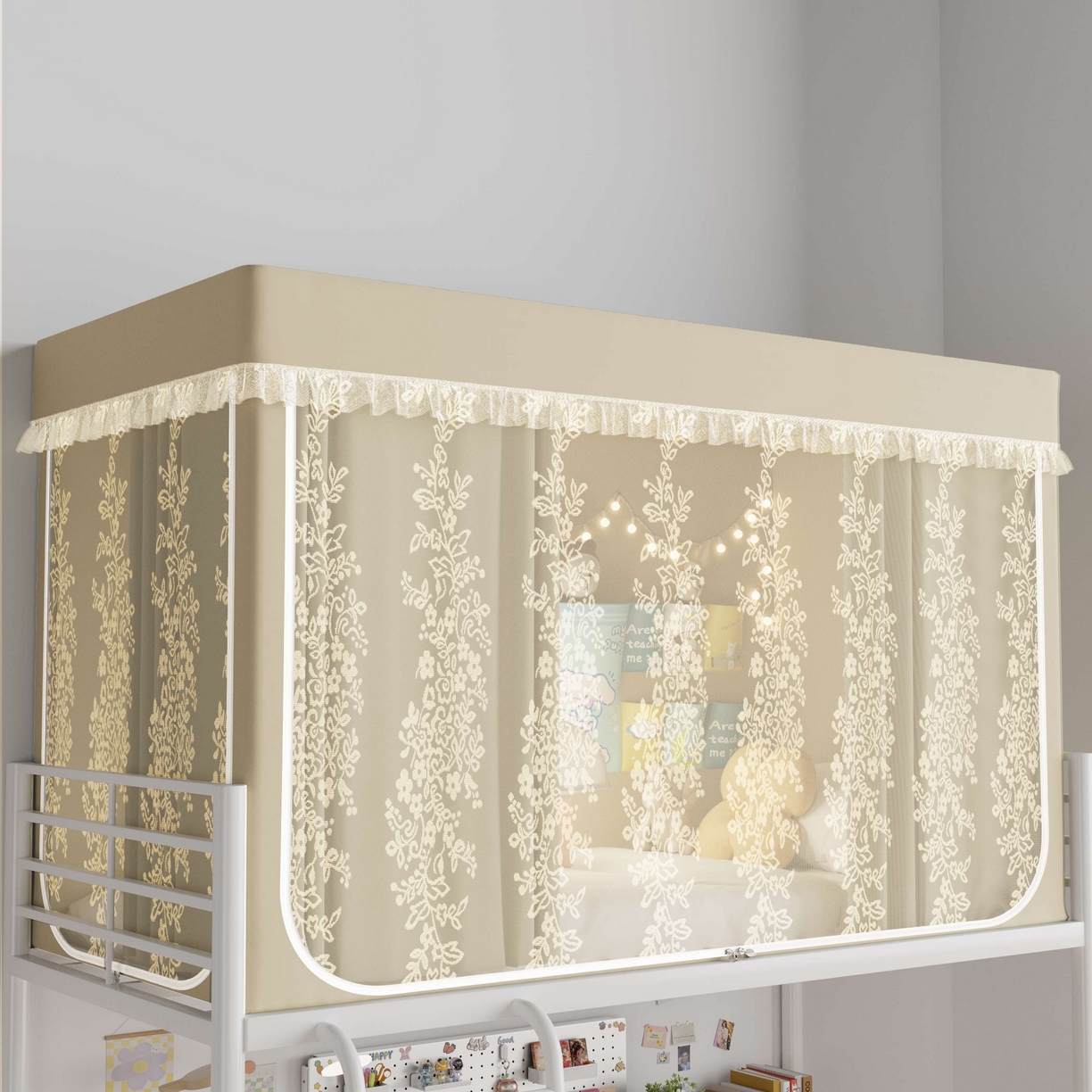 91家纺网 家纺一手货源 找家纺 都市缘蚊帐 2025新款公主风蚊帐学生宿舍一体式床帘全罩式强遮光布上下铺80 90cm 606-香槟-玫瑰