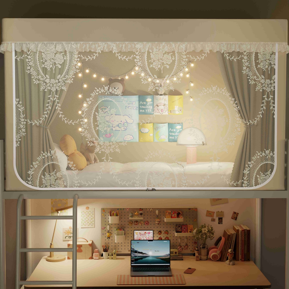 91家纺网 家纺一手货源 找家纺 都市缘蚊帐 2025新款公主风蚊帐学生宿舍一体式床帘全罩式强遮光布上下铺80 90cm 606-香槟-薇尔