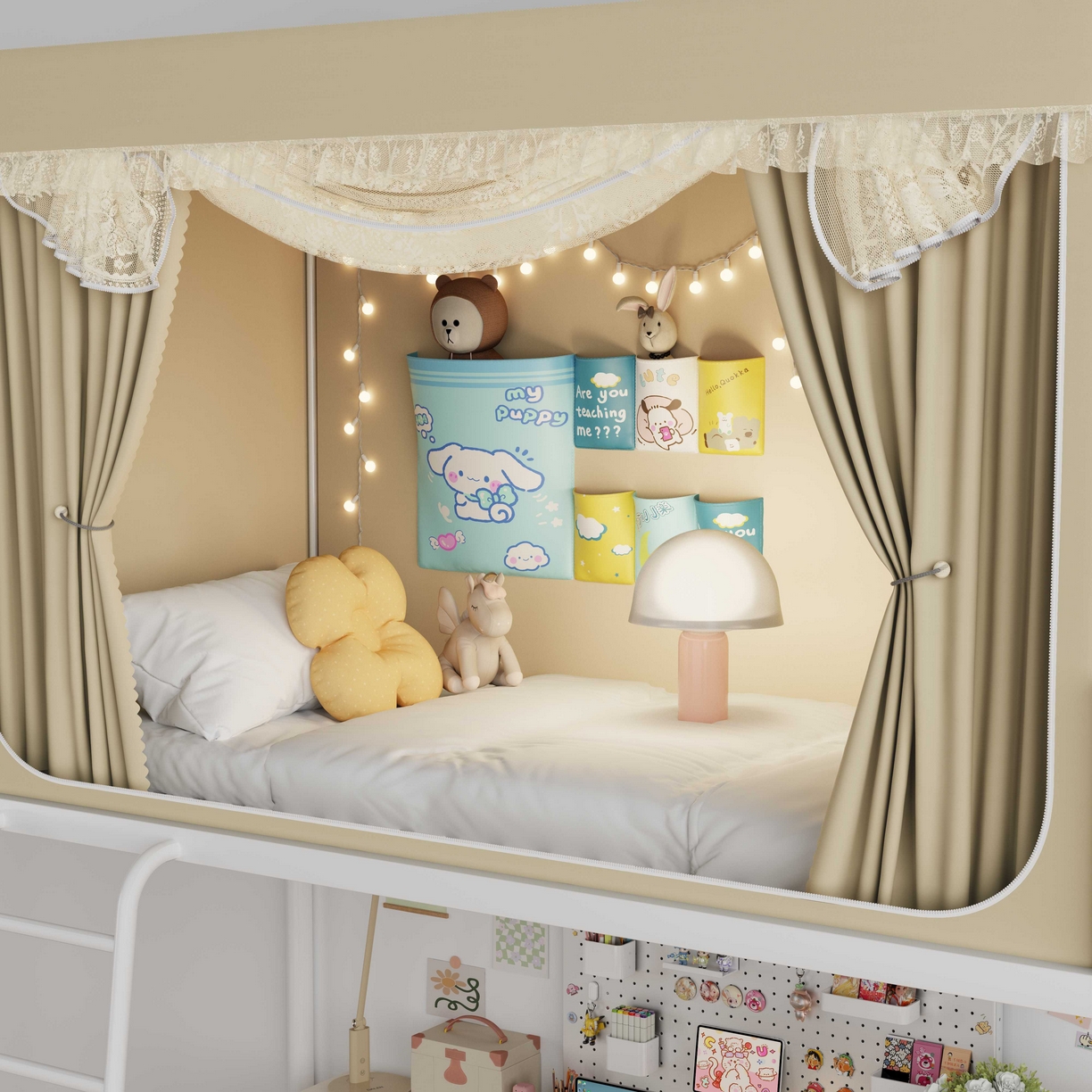 91家纺网 家纺一手货源 找家纺 都市缘蚊帐 2025新款公主风蚊帐学生宿舍一体式床帘全罩式强遮光布上下铺80 90cm 606-香槟-薇尔