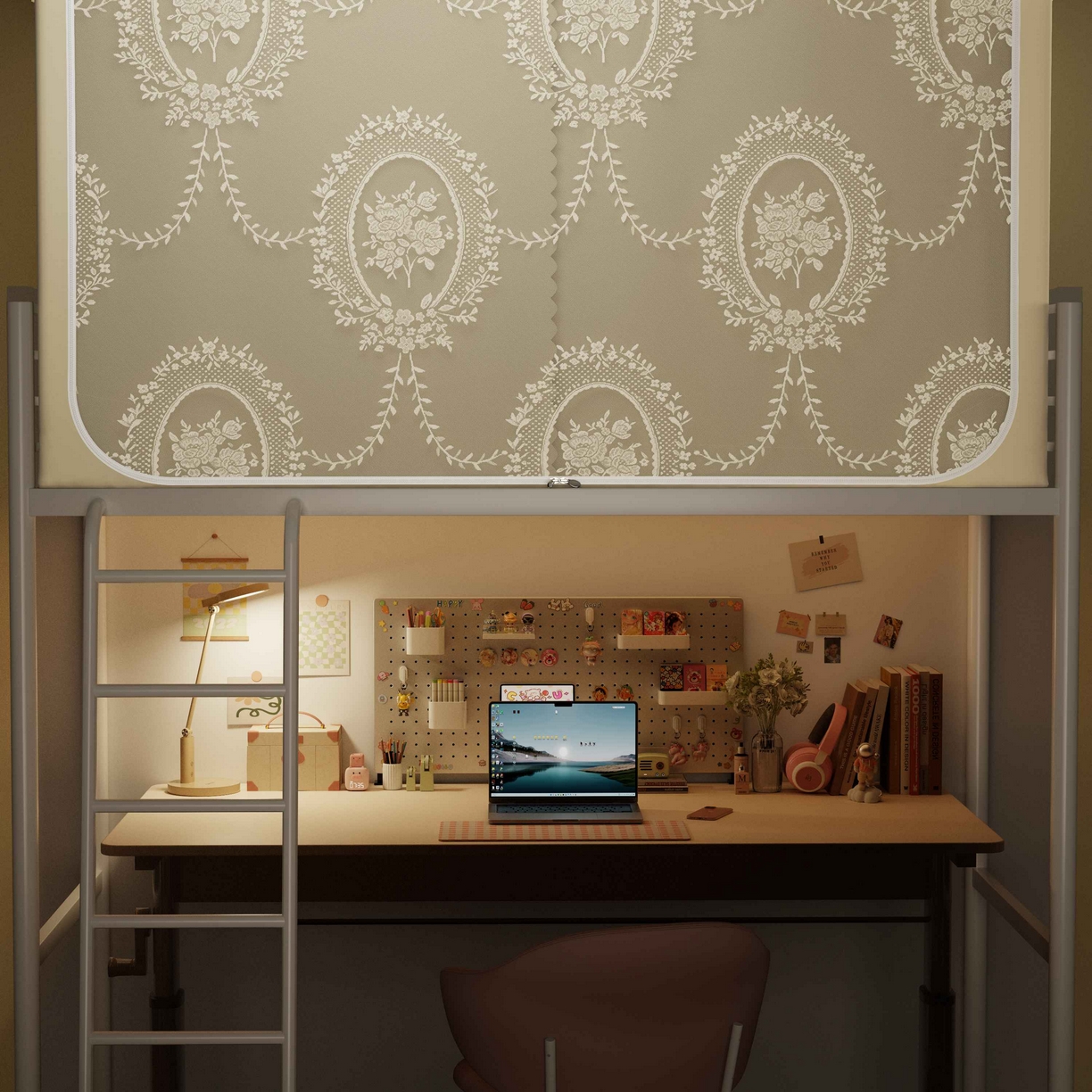 91家纺网 家纺一手货源 找家纺 都市缘蚊帐 2025新款公主风蚊帐学生宿舍一体式床帘全罩式强遮光布上下铺80 90cm 606-香槟-薇尔