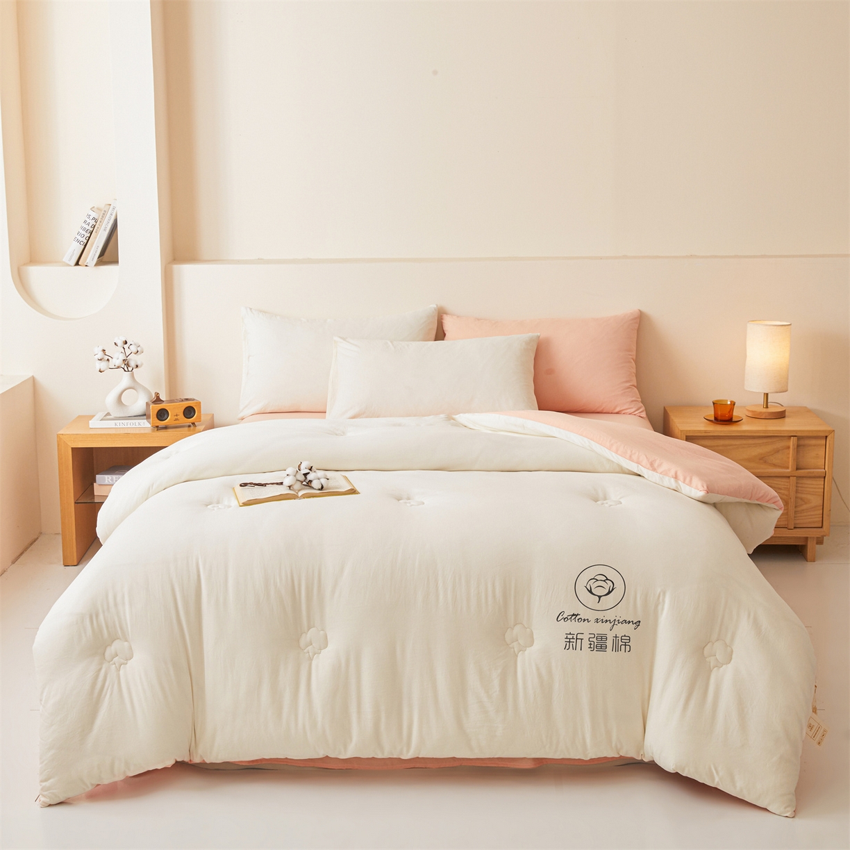91家纺网 家纺一手货源 找家纺 晓时候 2025新款纯色无印风新疆棉花被冬被春秋被夏被四季被子被芯-常年有货（含买家秀） 白粉