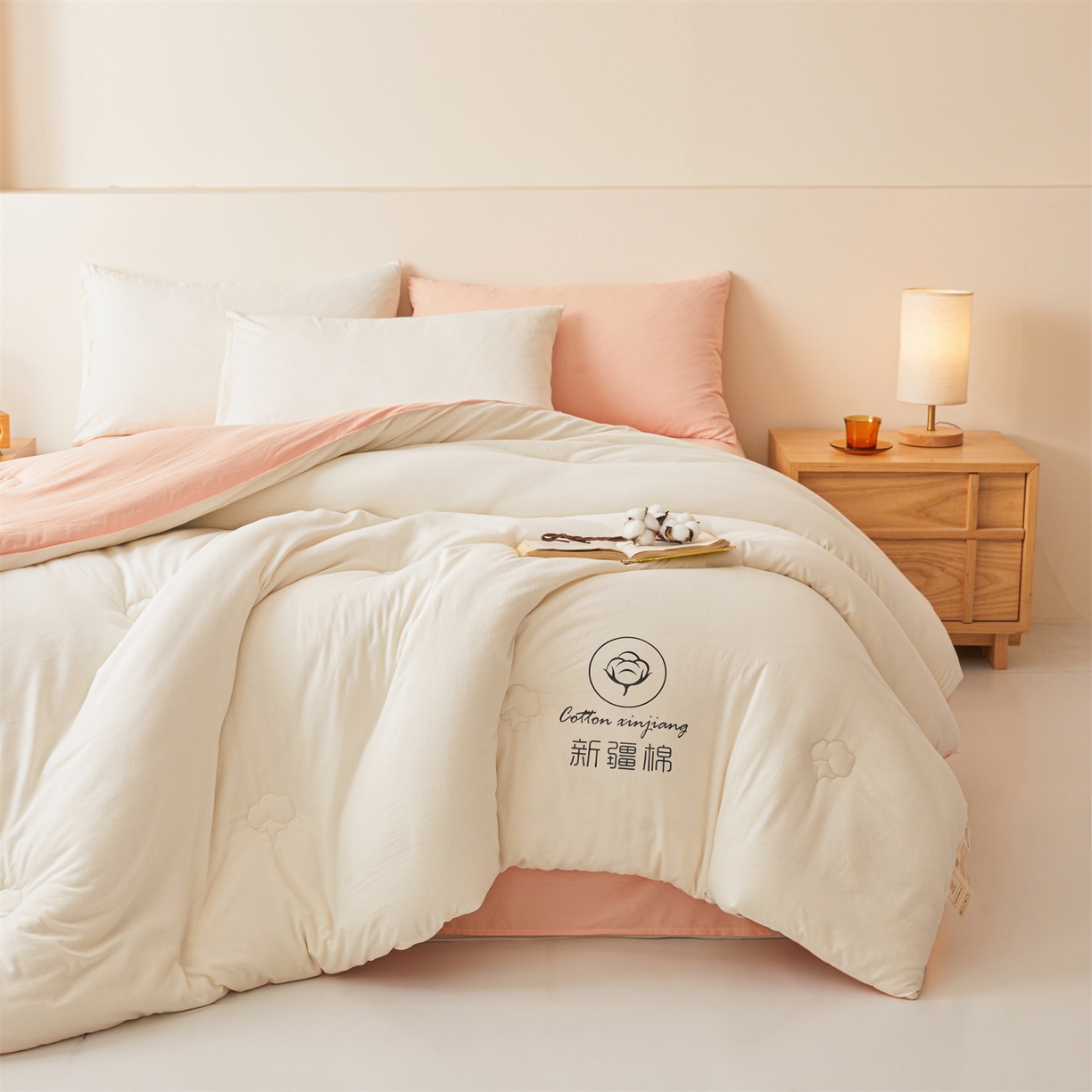 91家纺网 家纺一手货源 找家纺 晓时候 2025新款纯色无印风新疆棉花被冬被春秋被夏被四季被子被芯-常年有货（含买家秀） 白粉
