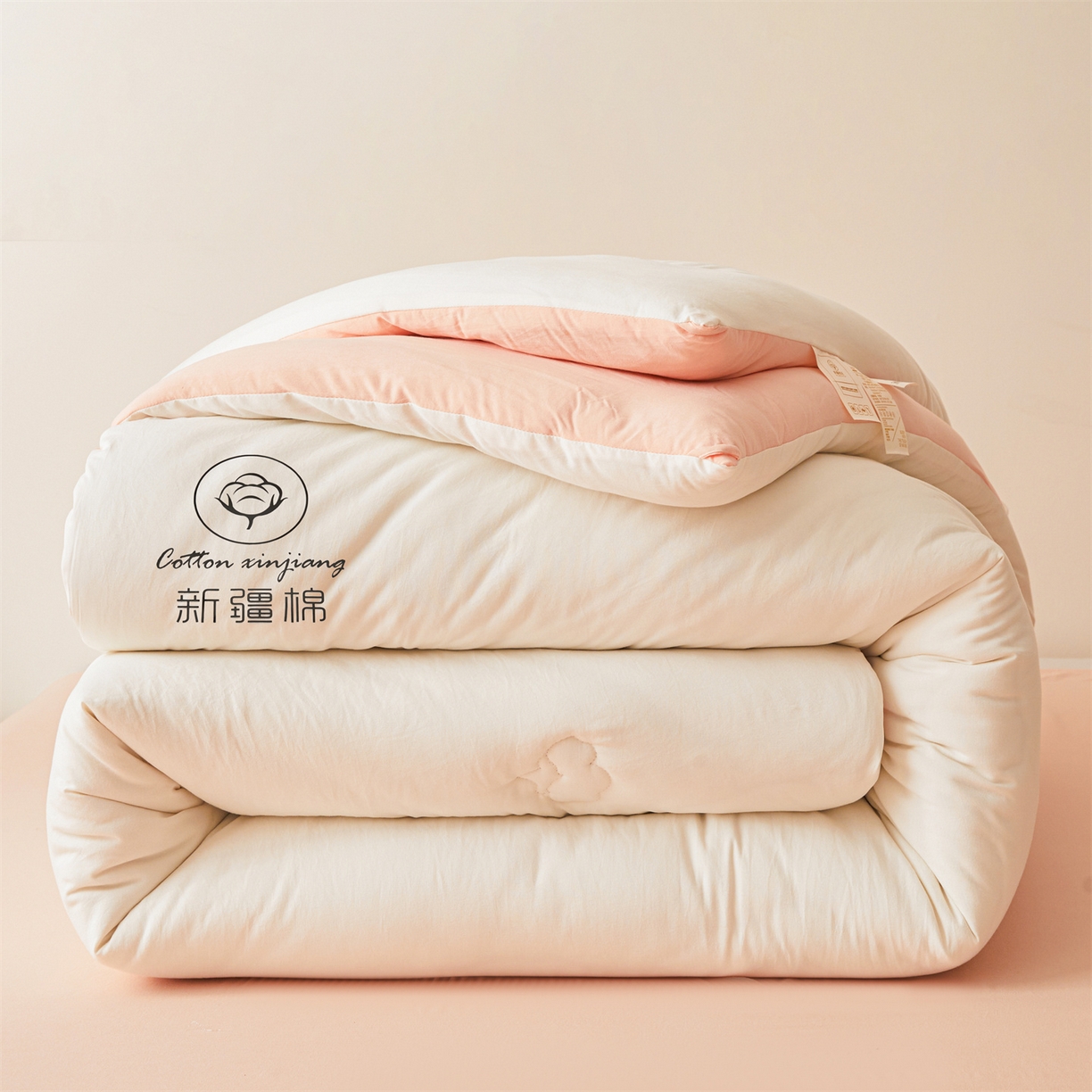 91家纺网 家纺一手货源 找家纺 晓时候 2025新款纯色无印风新疆棉花被冬被春秋被夏被四季被子被芯-常年有货（含买家秀） 白粉