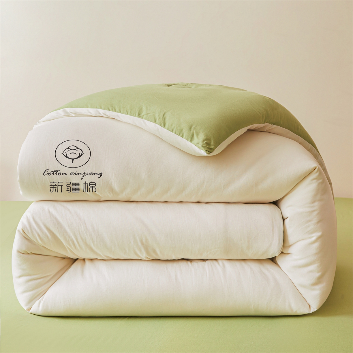 91家纺网 家纺一手货源 找家纺 晓时候 2025新款纯色无印风新疆棉花被冬被春秋被夏被四季被子被芯-常年有货（含买家秀） 白果绿