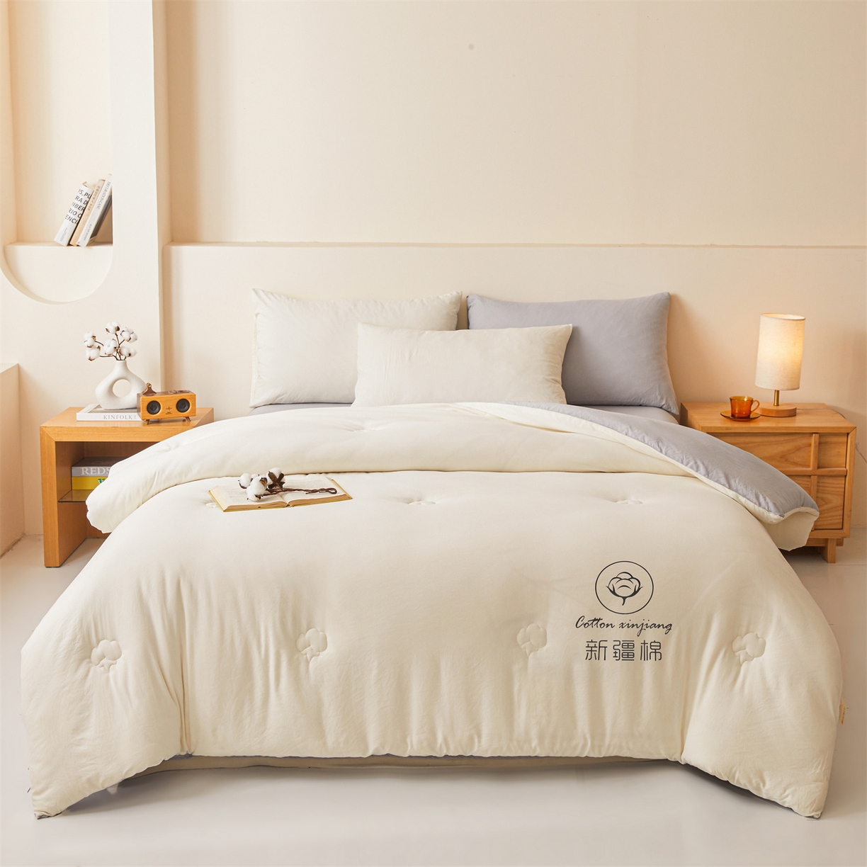 91家纺网 家纺一手货源 找家纺 晓时候 2025新款纯色无印风新疆棉花被冬被春秋被夏被四季被子被芯-常年有货（含买家秀） 白灰