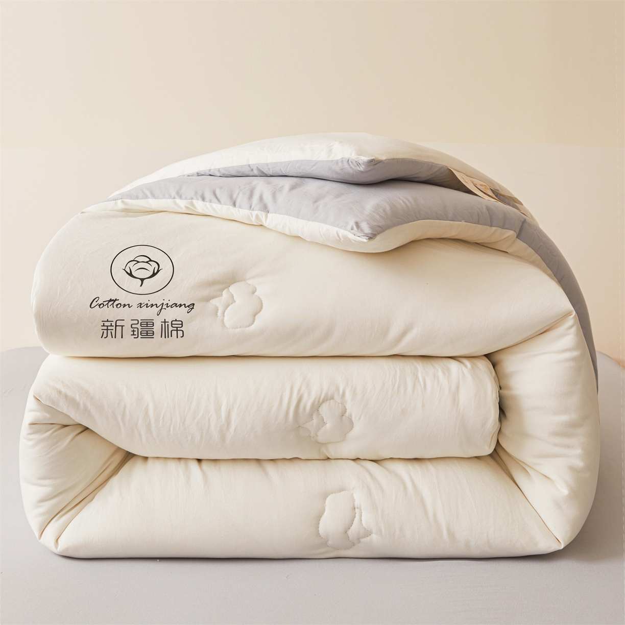 91家纺网 家纺一手货源 找家纺 晓时候 2025新款纯色无印风新疆棉花被冬被春秋被夏被四季被子被芯-常年有货（含买家秀） 白灰