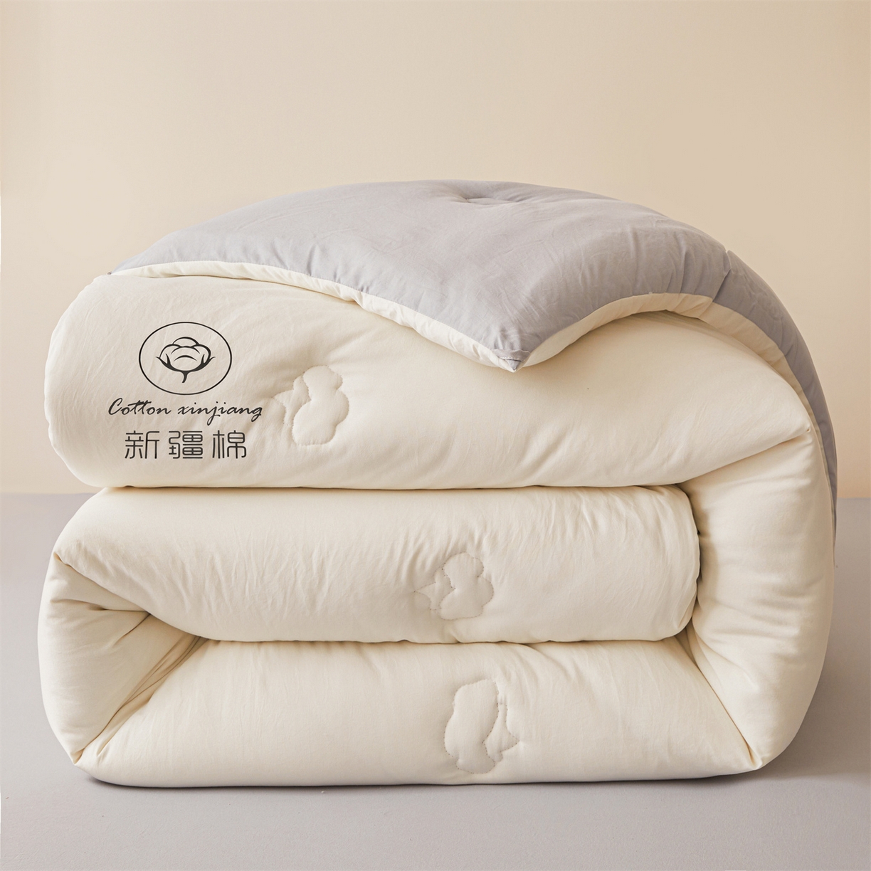 91家纺网 家纺一手货源 找家纺 晓时候 2025新款纯色无印风新疆棉花被冬被春秋被夏被四季被子被芯-常年有货（含买家秀） 白灰