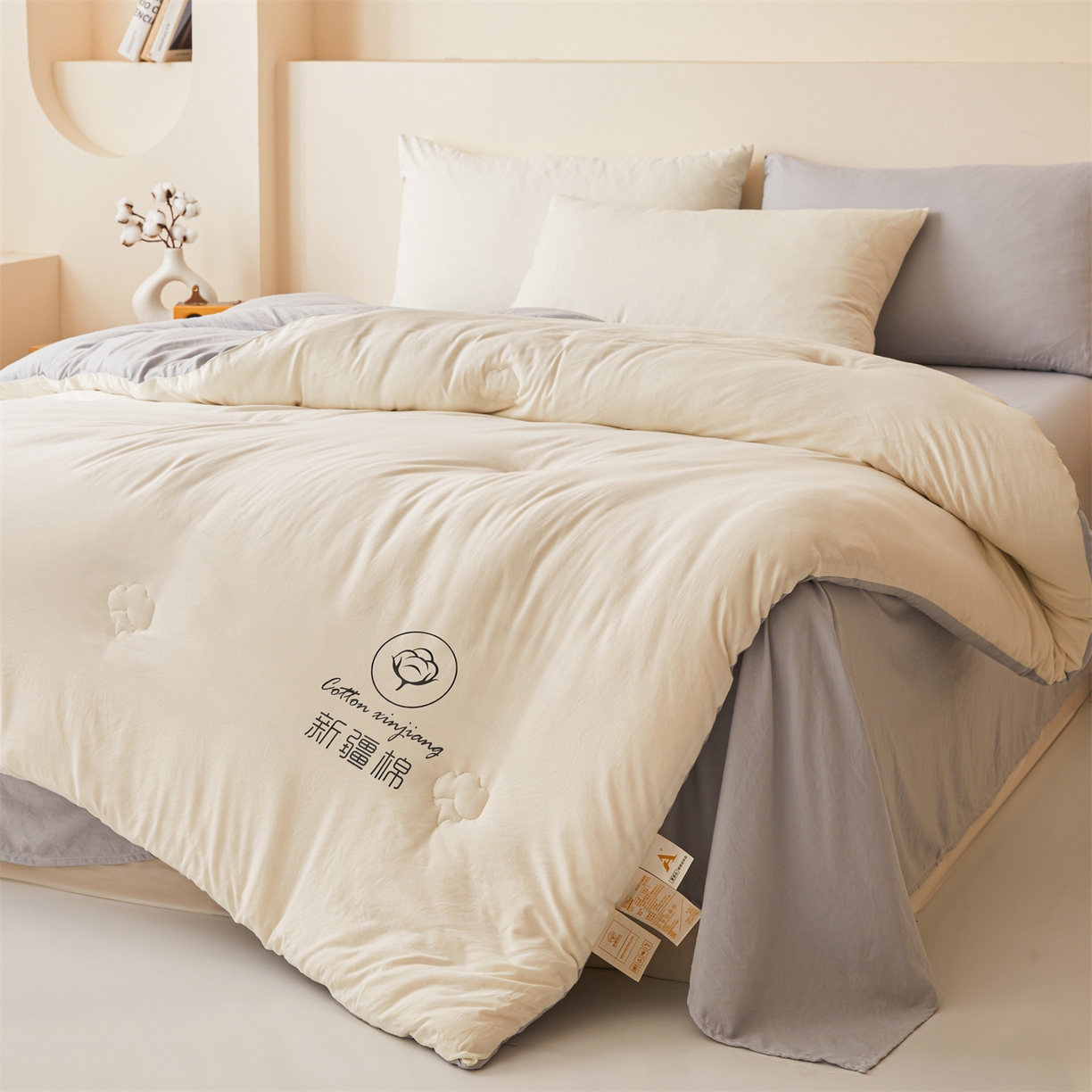 91家纺网 家纺一手货源 找家纺 晓时候 2025新款纯色无印风新疆棉花被冬被春秋被夏被四季被子被芯-常年有货（含买家秀） 白灰